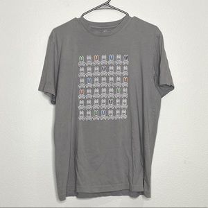 PSYCHO BUNNY gray graphic distressed tshirt size M